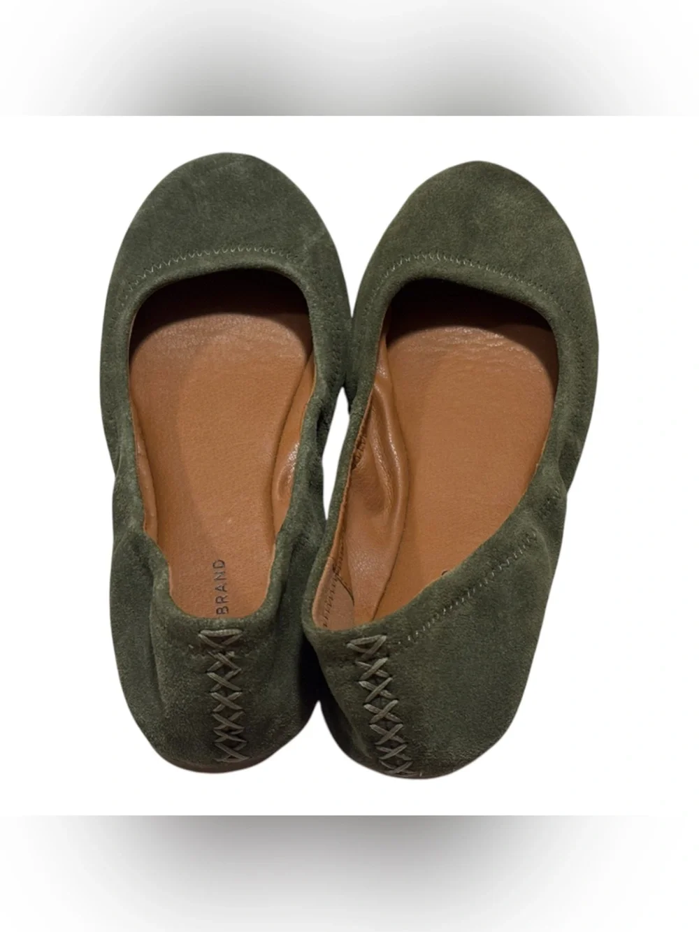 Lucky Brand Olive Green Suede Ballet Flats Women’s Size 7.5 Comfort Slip on
